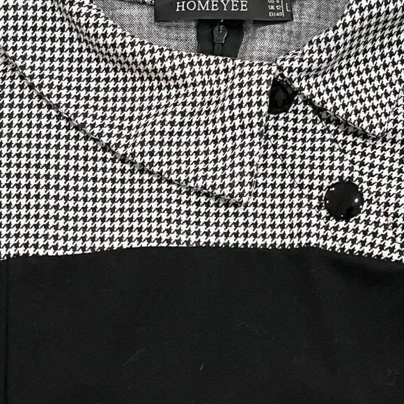 HOMEYEE Women's Retro Chic Colorblock Houndstooth Lapel Career Tunic Large - Picture 3 of 5